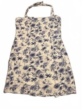 Blue and White Tropical Print Halter Dress